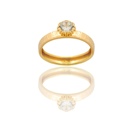 Anello Oro Giallo Oro 18 carati Solitario   Zircone Bianco spessore gambo 3,4 mm , spessore pietra 6,7