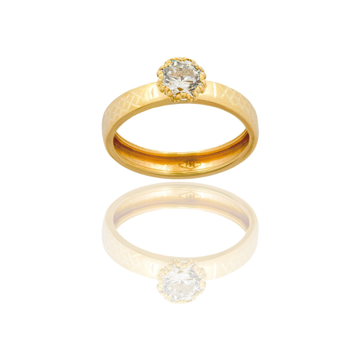 Anello Oro Giallo Oro 18 carati Solitario   Zircone Bianco spessore gambo 3,4 mm , spessore pietra 6,6