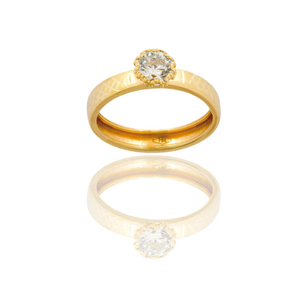 Anello Oro Giallo Oro 18 carati Solitario   Zircone Bianco spessore gambo 3,4 mm , spessore pietra 6,6