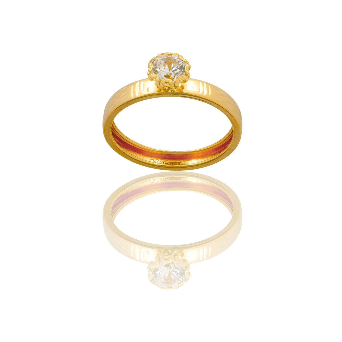 Anello Oro Giallo Oro 18 carati Solitario   Zircone Bianco spessore gambo 3,4 mm , spessore pietra 6,7