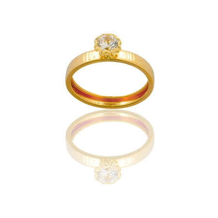 Anello Oro Giallo Oro 18 carati Solitario   Zircone Bianco spessore gambo 3,4 mm , spessore pietra 6,7