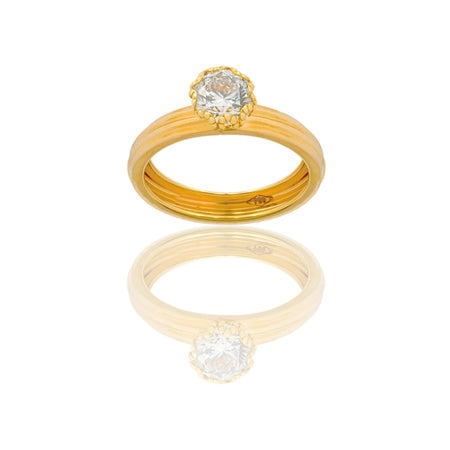 Anello Oro Giallo Oro 18 carati Solitario   Zircone Bianco spessore gambo 3,4 mm , spessore pietra 6,7