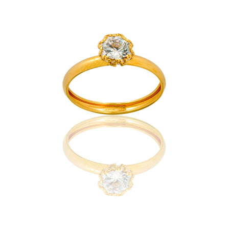 Anello Oro Giallo Oro 18 carati Solitario Zircone Bianco spessore gambo 2,3 mm , spessore pietra 6,7