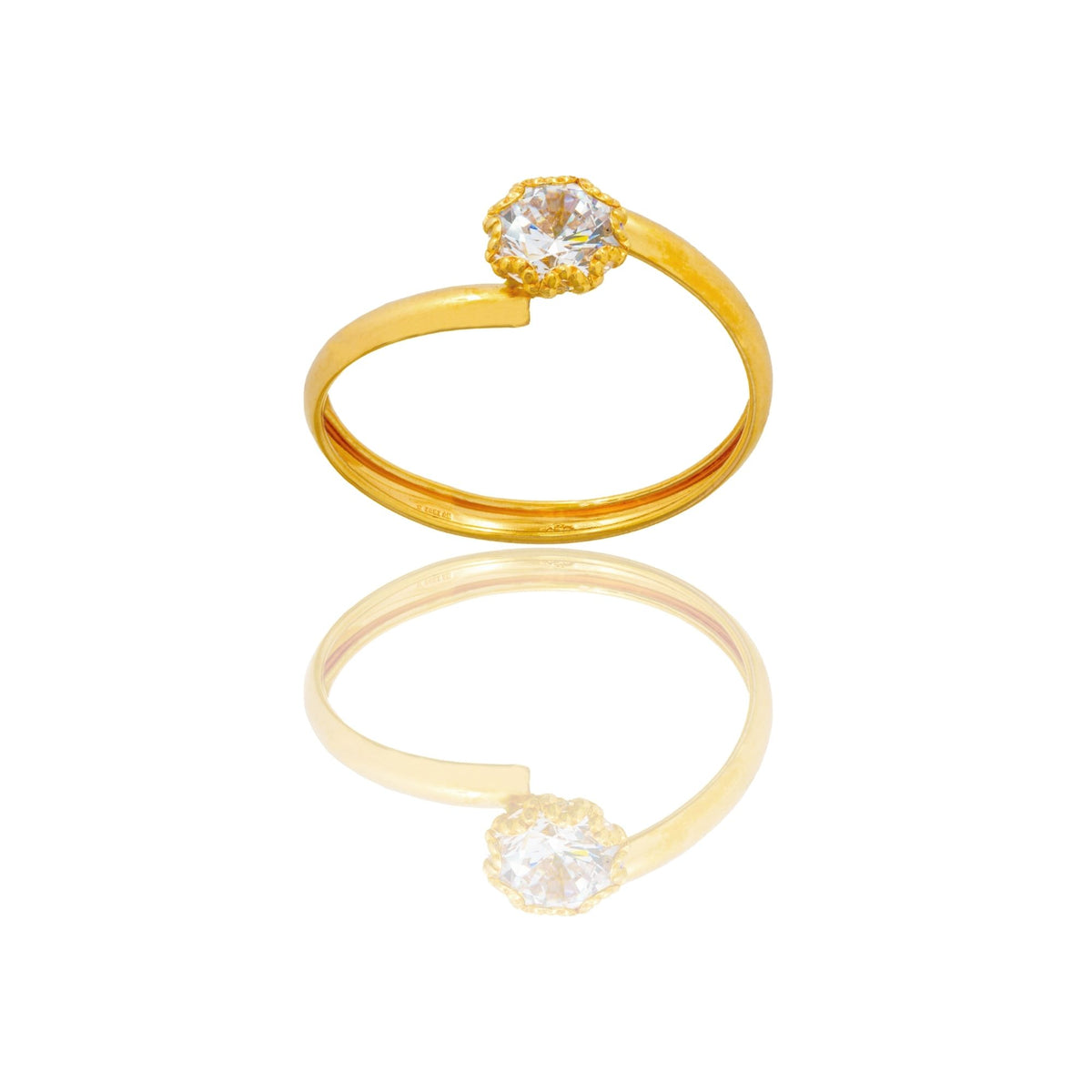 Anello Oro Giallo Oro 18 carati Solitario Gambo A Bacio Zircone Bianco spessore gambo 2,3 mm , spessore pietra 6,7