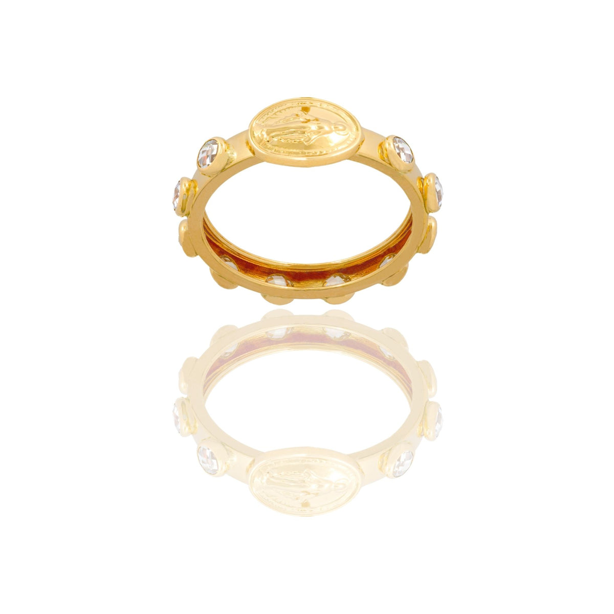 Anello Oro Giallo Oro 18 carati Rosario Con Madonna  Zirconi Bianchi spessore gambo 3,4 mm , spessore pietre 3,6 