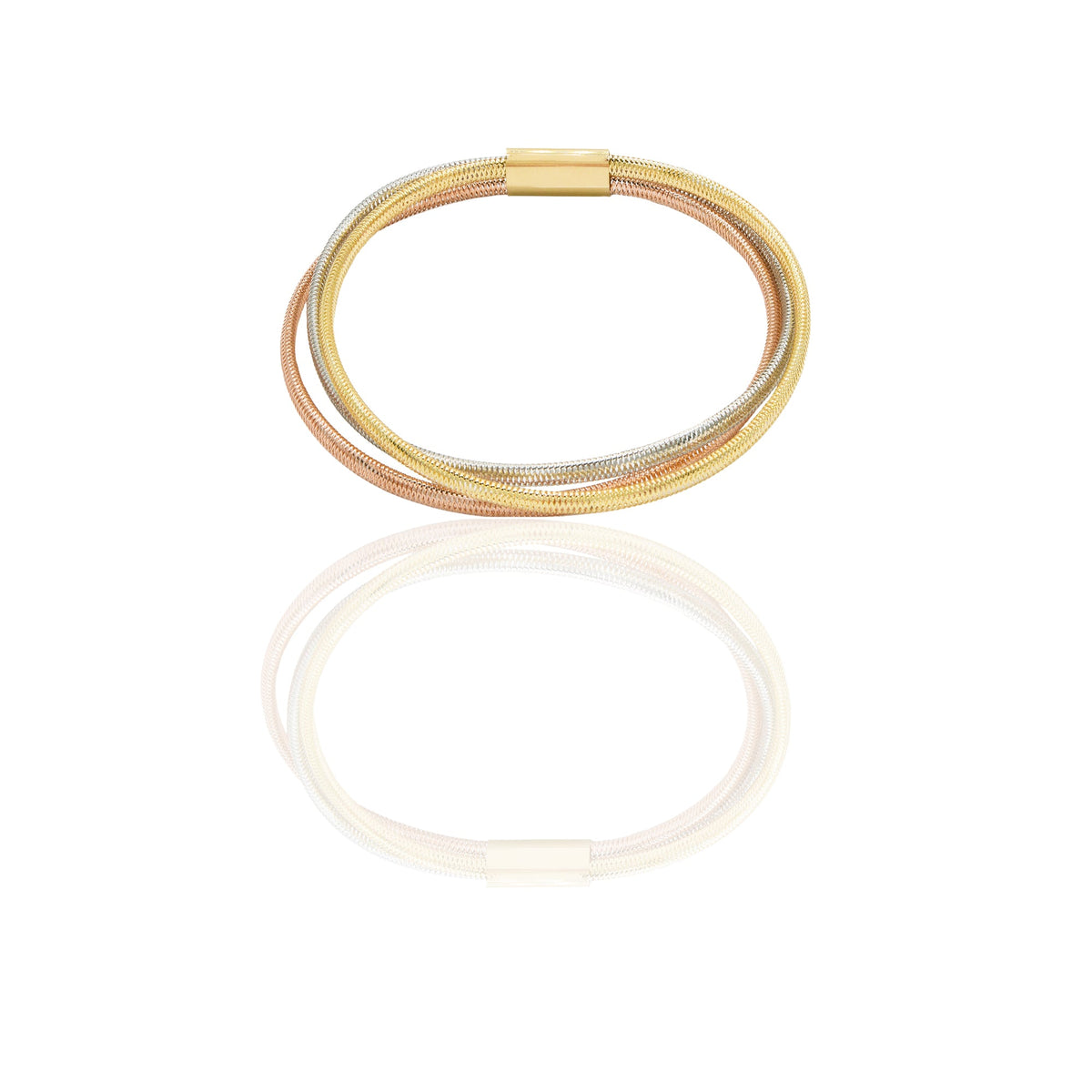 Bracciale Oro Giallo Oro Bianco, Oro Rosa Oro 18 carati Elastico canna rettangolare 3 fili Solo Oro Spessore filo  mm.4