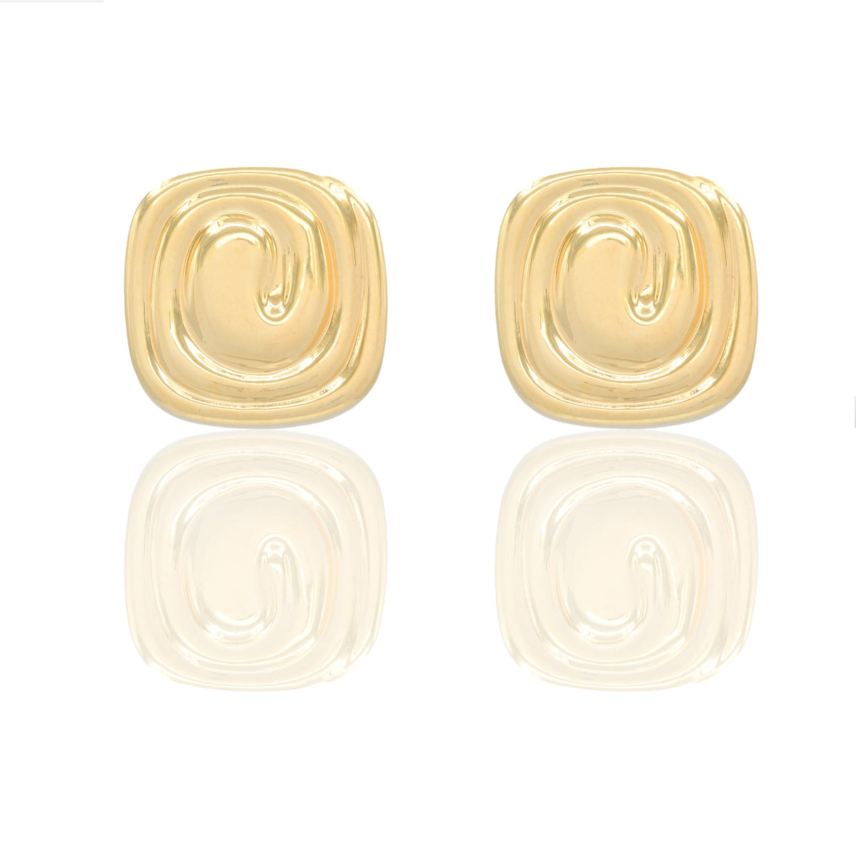 Orecchini Oro Giallo Oro 18 carati Bottone quadrato Elettroformato Solo Oro cm. 2,0 x 2,0 spessore mm. 5