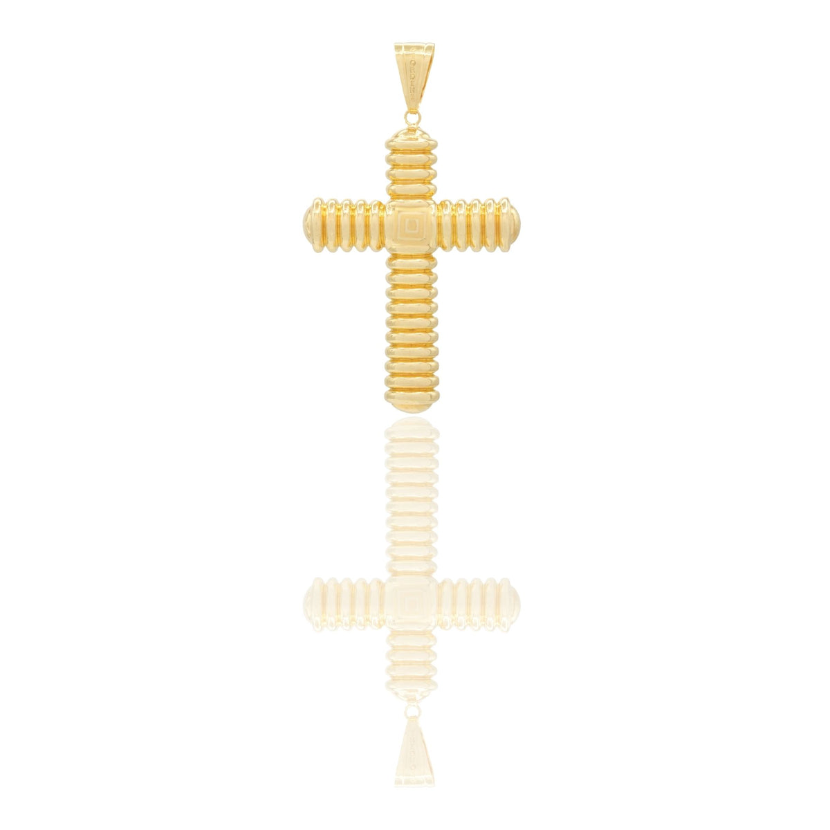 Ciondolo Oro Giallo Oro 18 carati Croce Tubolare Rigata  Elettroformata  Solo Oro cm.8,5 x 5