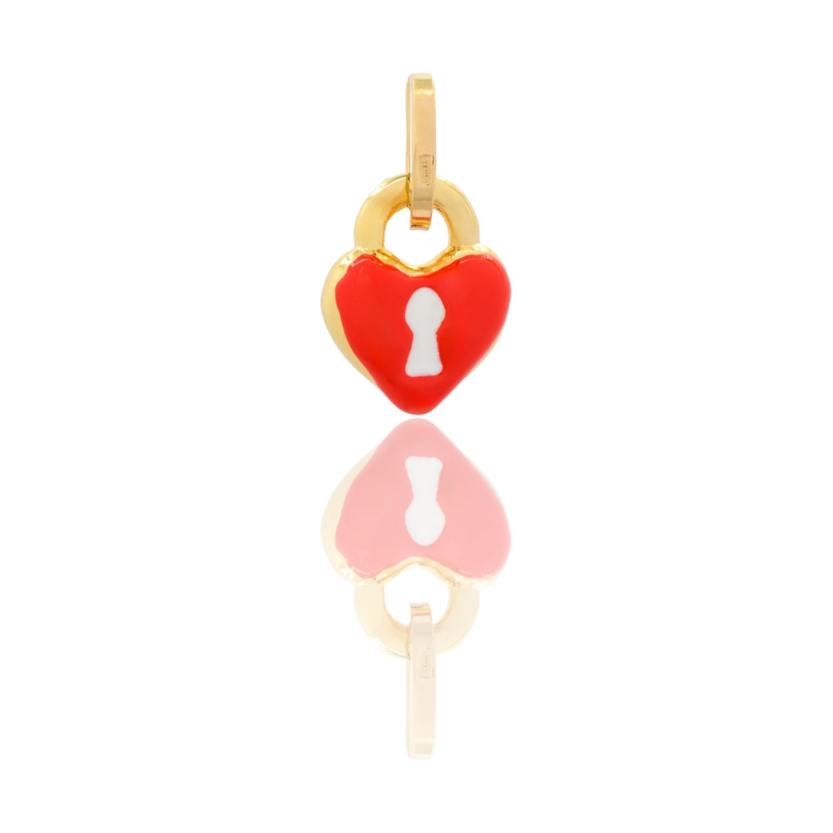 Ciondolo Oro Giallo Oro 18 carati Cuore Elettroformato Smalto Rosso Solo Oro, Smalto rosso 