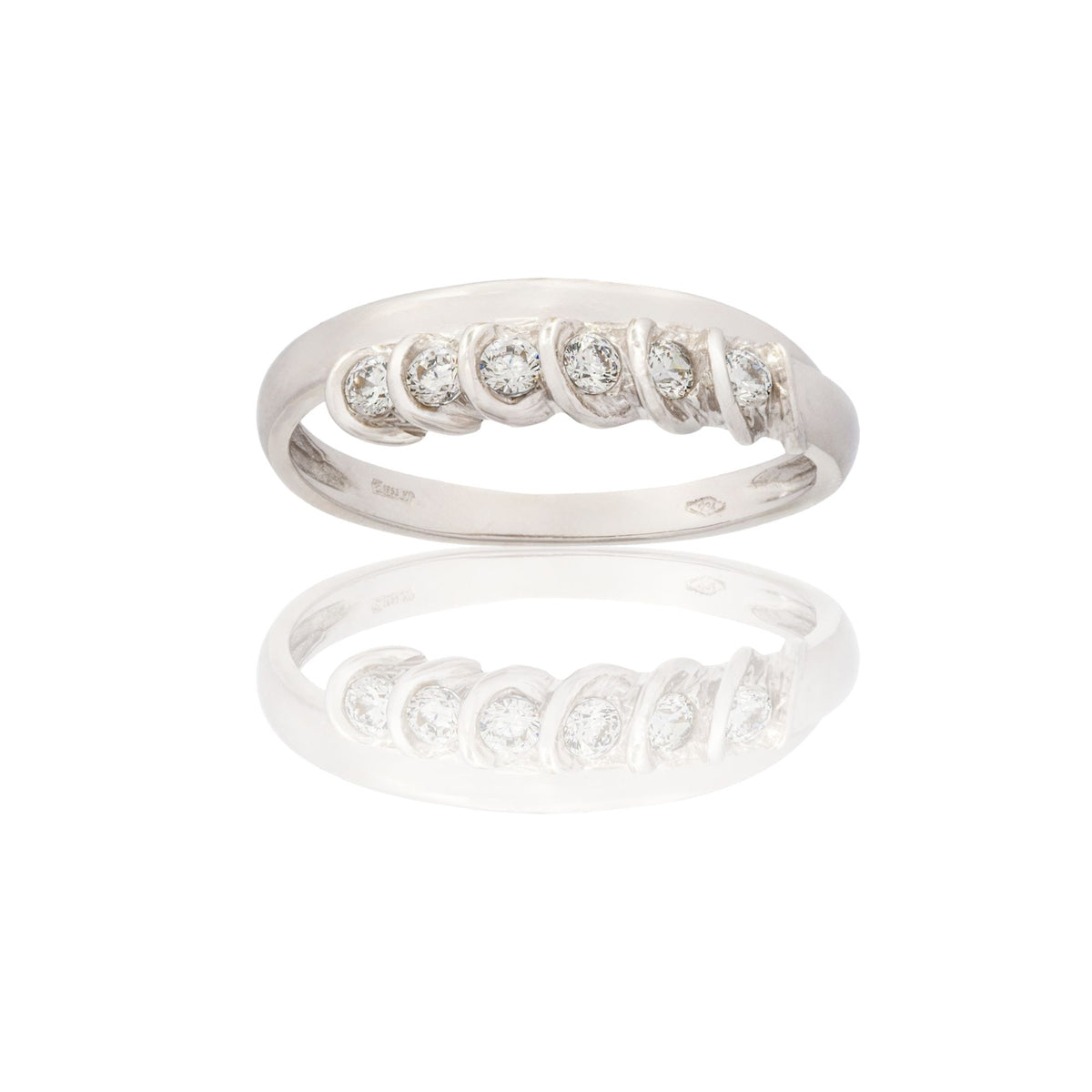 Anello Oro Bianco Oro 18 carati Veretta 6 Pietre Con Bordo Laterale Zirconi Bianchi spessore gambo 1,2 mm , spessore pietre 3,2