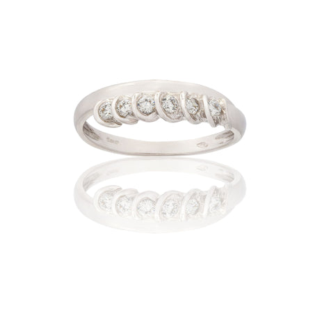 Anello Oro Bianco Oro 18 carati Veretta 6 Pietre Con Bordo Laterale Zirconi Bianchi spessore gambo 1,2 mm , spessore pietre 3,2