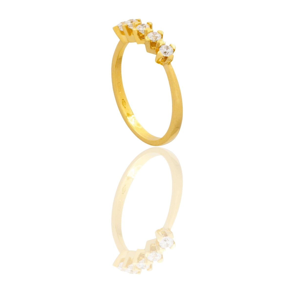 Anello Oro Giallo Oro 18 carati Veretta 5 Pietre A Rombo  Zirconi Bianchi spessore gambo 1,3 mm , spessore pietre 4