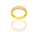 Anello Oro Giallo Oro 18 carati  Veretta 5 Pietre Gambo Doppio  Zirconi Bianchi spessore gambo 1,4 mm , spessore pietre 3,8