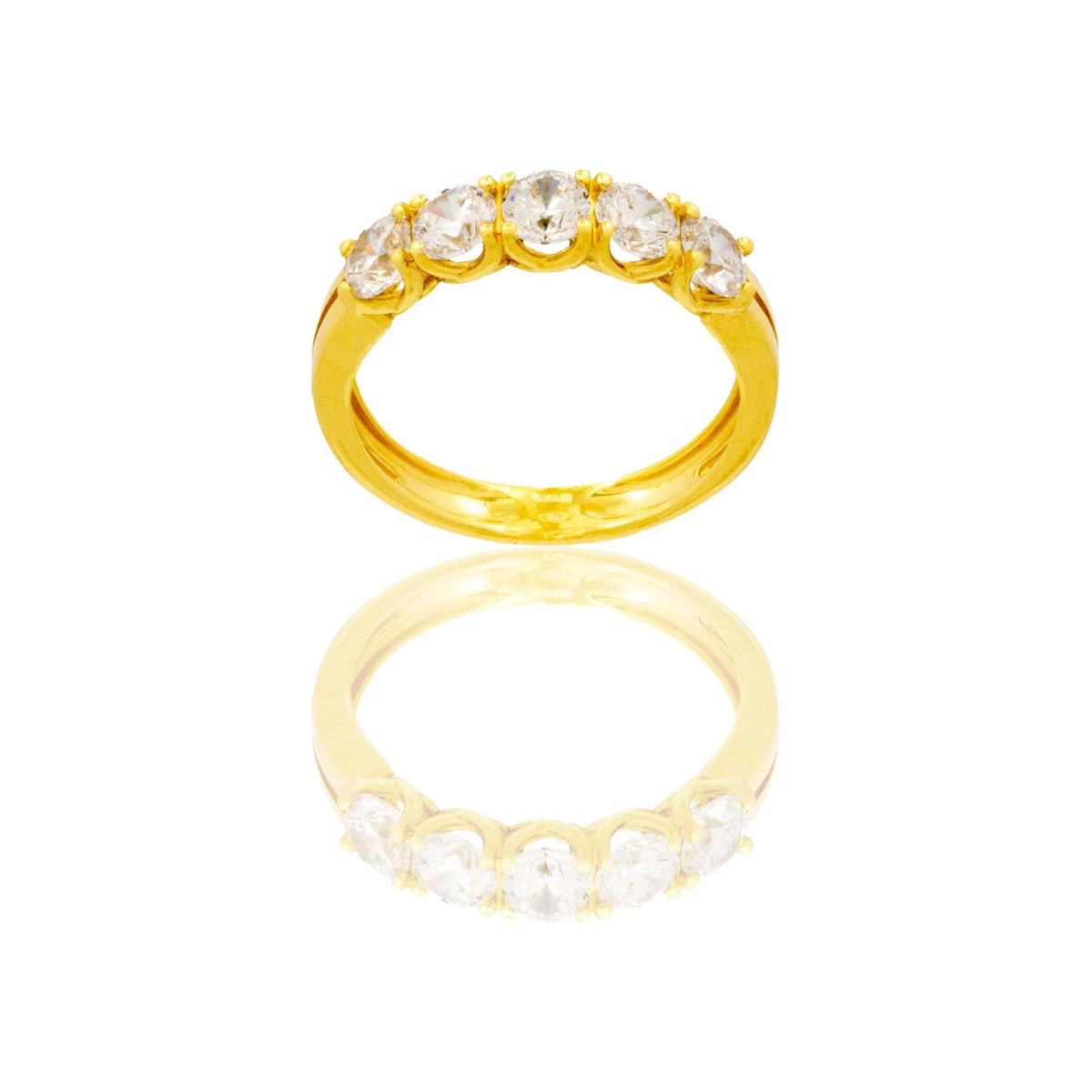 Anello Oro Giallo Oro 18 carati  Veretta 5 Pietre Gambo Doppio  Zirconi Bianchi spessore gambo 1,4 mm , spessore pietre 3,8