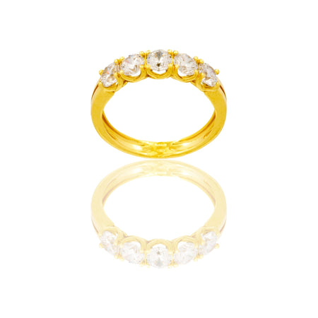 Anello Oro Giallo Oro 18 carati  Veretta 5 Pietre Gambo Doppio  Zirconi Bianchi spessore gambo 1,4 mm , spessore pietre 3,8