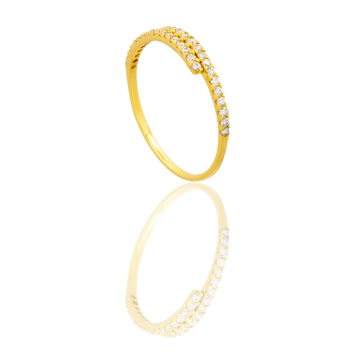 Anello Oro Giallo Oro 18 carati  Mezza Veretta Binario Contrarie'  Zirconi Bianchi spessore gambo 1,2 mm , spessore pietre 1,3