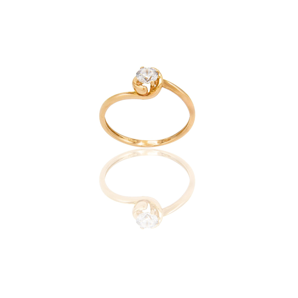 Anello Oro Rosa Oro 18 carati Solitario 4 Griffe con Contorno Zircone Bianco spessore gambo 1,6 mm , spessore pietra 6