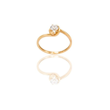 Anello Oro Rosa Oro 18 carati Solitario 4 Griffe con Contorno Zircone Bianco spessore gambo 1,6 mm , spessore pietra 6
