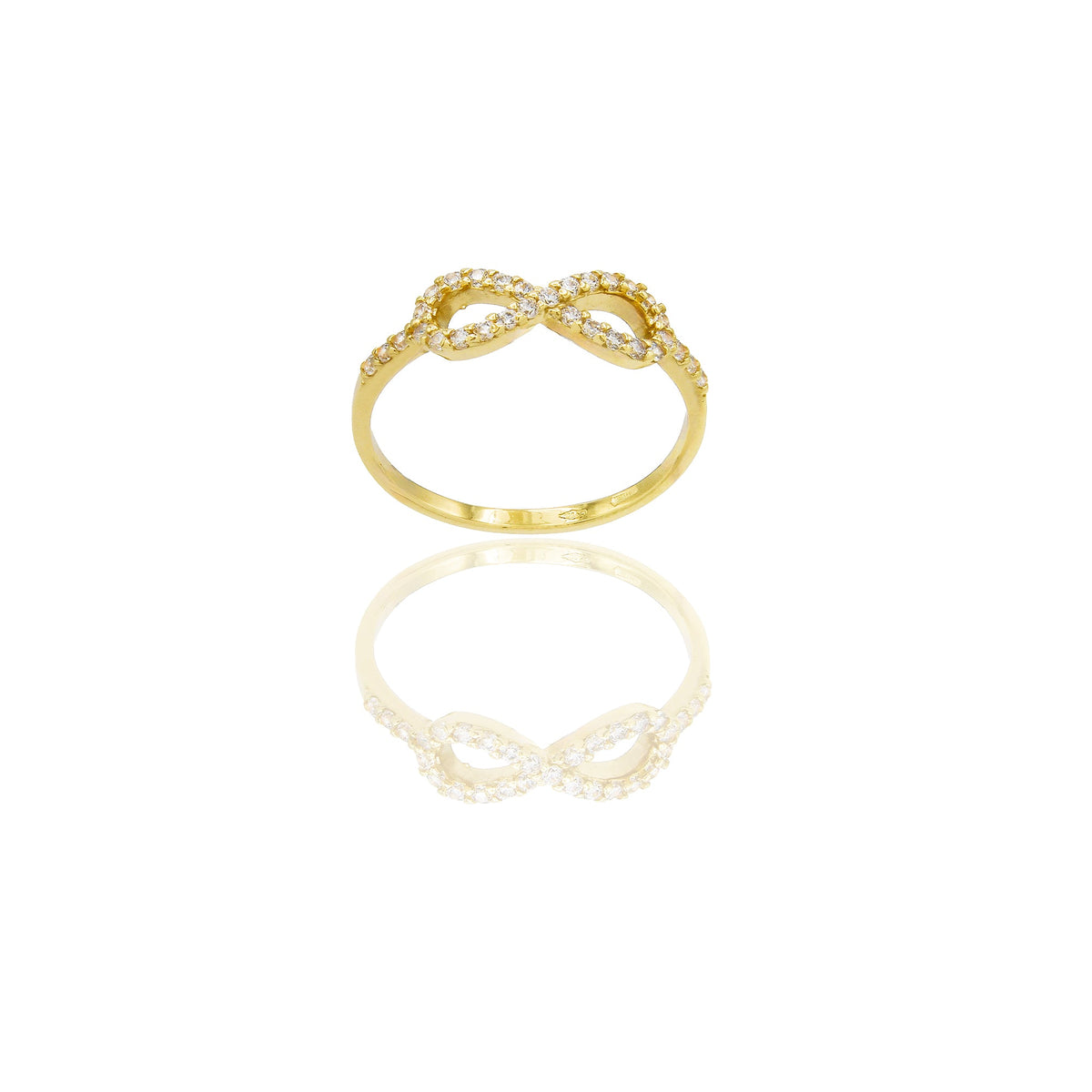 Anello Oro Giallo Oro 18 carati Infinito pavè Zirconi Bianchi spessore gambo 1,5 mm , spessore pietra 1,5