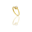 Anello Oro Giallo Oro 18 carati Solitario 4 Griffe con Contorno Zircone Bianco spessore gambo 1,5 mm , spessore pietra 1,5