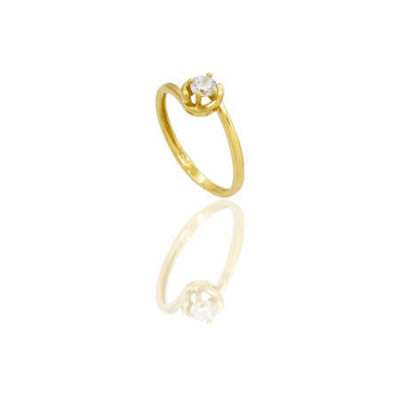Anello Oro Giallo Oro 18 carati Solitario 4 Griffe con Contorno Zircone Bianco spessore gambo 1,5 mm , spessore pietra 1,5