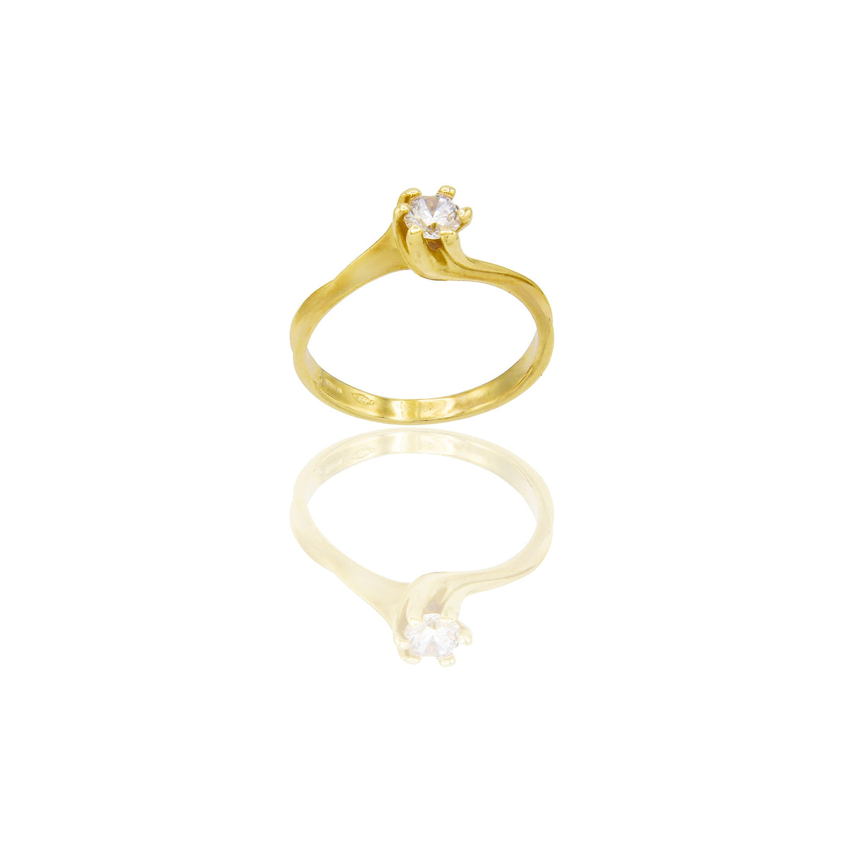 Anello Oro Giallo Oro 18 carati Solitario 6 griffe Zircone Bianco spessore gambo 2,0 mm , spessore pietra 5