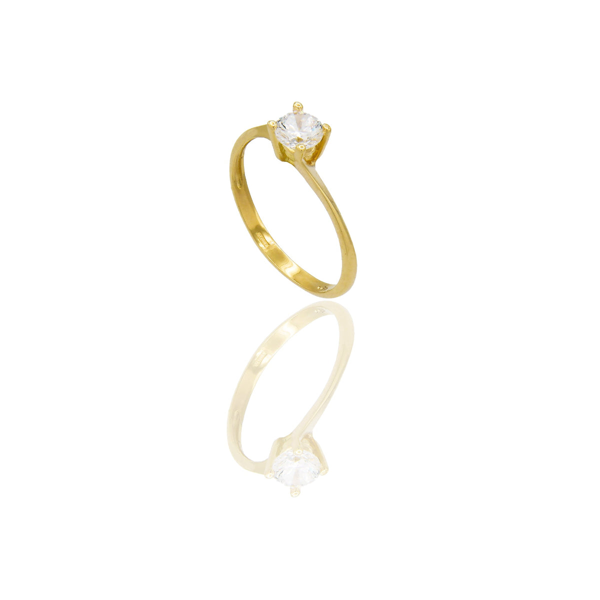 Anello Oro Giallo Oro 18 carati Solitario 4 griffe Zircone Bianco spessore gambo 1,9 mm , spessore pietra 5