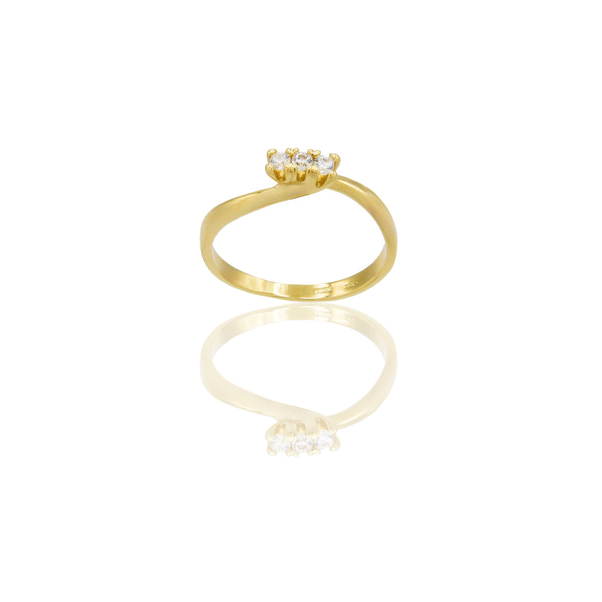Anello Oro Giallo Oro 18 carati Centro e Contorno gambo pavè Zirconi Bianchi spessore gambo 1,7 mm , spessore pietra 3