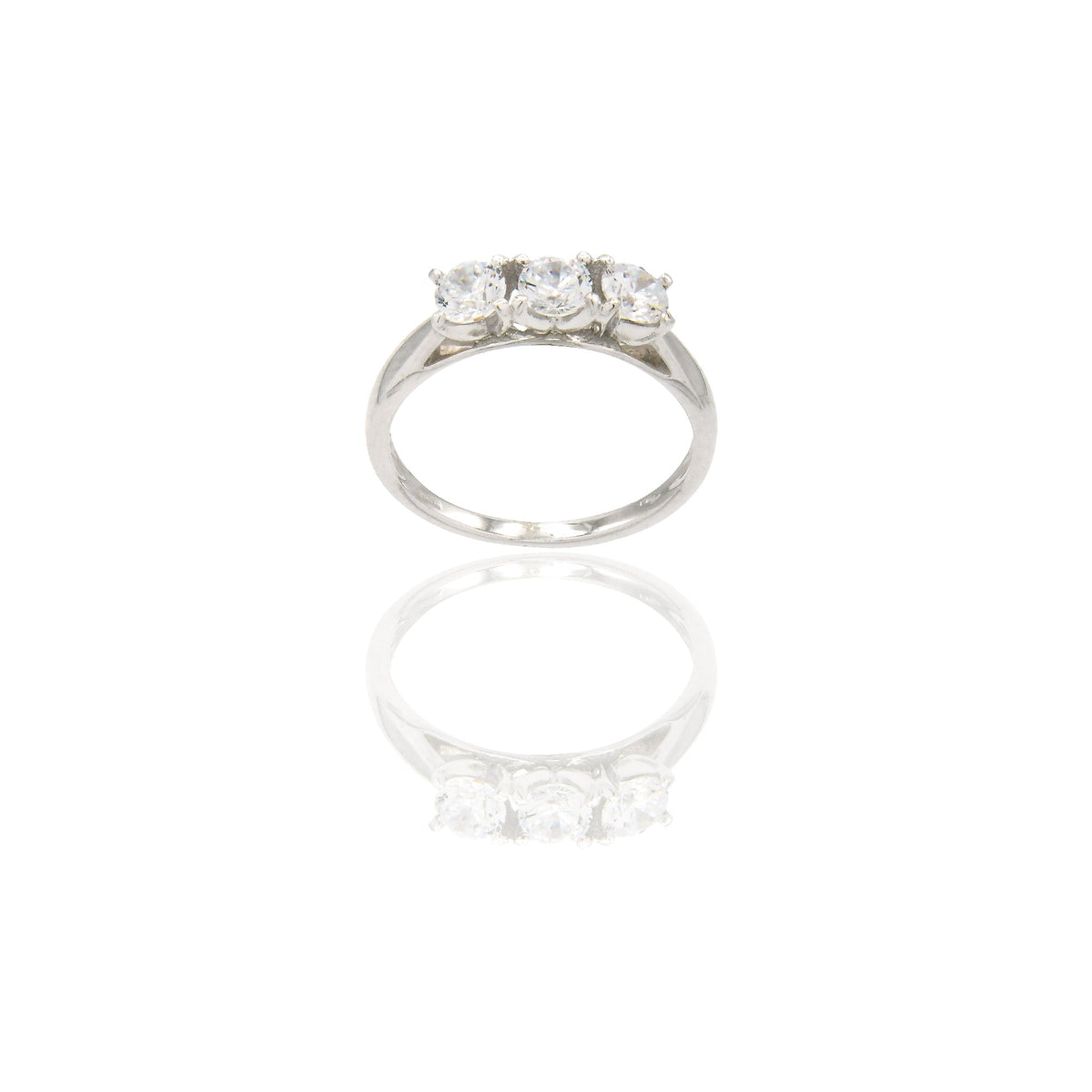 Anello Oro Bianco Oro 18 carati Trilogy 4 griffe Zirconi Bianchi spessore gambo 1,70 mm , spessore pietra 4
