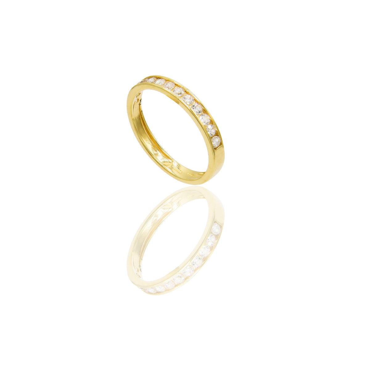 Anello Oro Giallo Oro 18 carati Mezza Veretta binario Zirconi Bianchi spessore gambo 2,80 mm