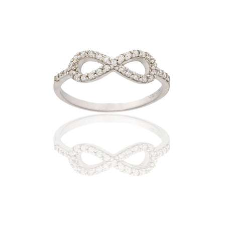 Anello Oro Bianco Oro 18 carati Simbolo Infinito Zirconi Bianchi spessore gambo 1,5 mm , spessore pietre 1,5