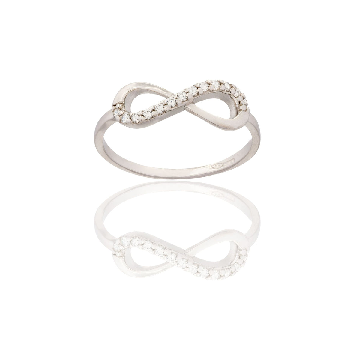 Anello Oro Bianco Oro 18 carati Simbolo Infinito Zirconi Bianchi
