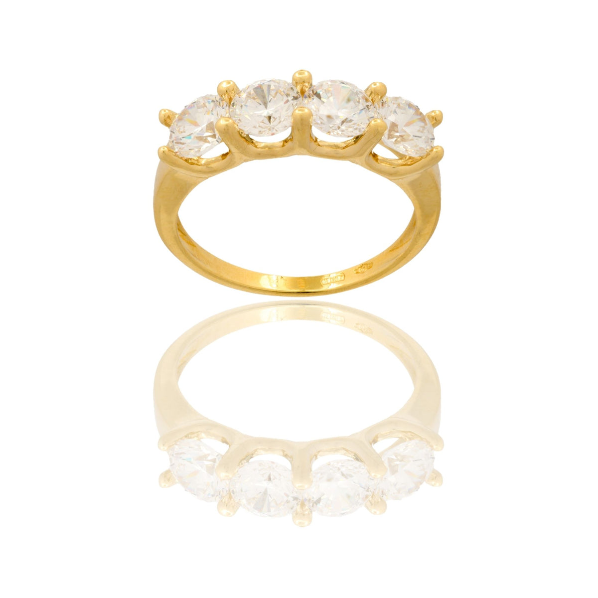 Anello Oro Giallo Oro 18 carati Veretta 4 Pietre  Zirconi Bianchi