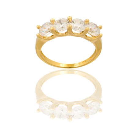 Anello Oro Giallo Oro 18 carati Veretta 4 Pietre  Zirconi Bianchi