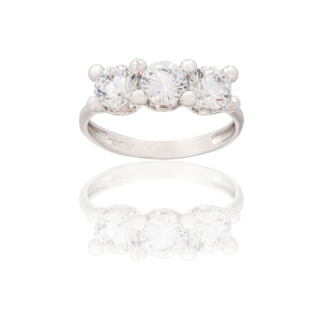 Anello Oro Bianco Oro 18 carati Trilogy 4 Griffe Zirconi Bianchi mis. 1