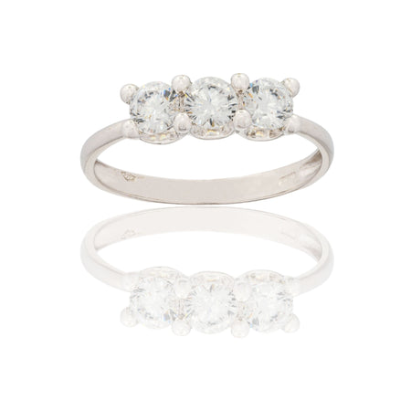 Anello Oro Bianco Oro 18 carati Trilogy 4 Griffe Zirconi Bianchi mis. 1