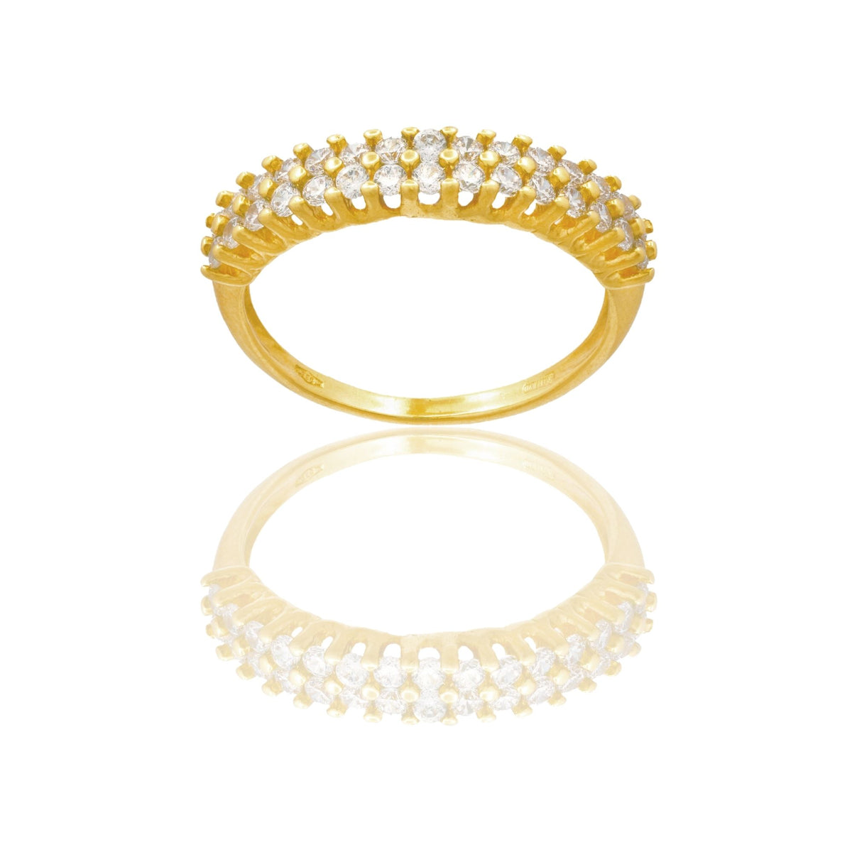 Anello Oro Giallo Oro 18 carati Mezza Veretta Doppio Filo Zirconi Bianchi spessore gambo 1,5  mm , spessore pietre 3,7