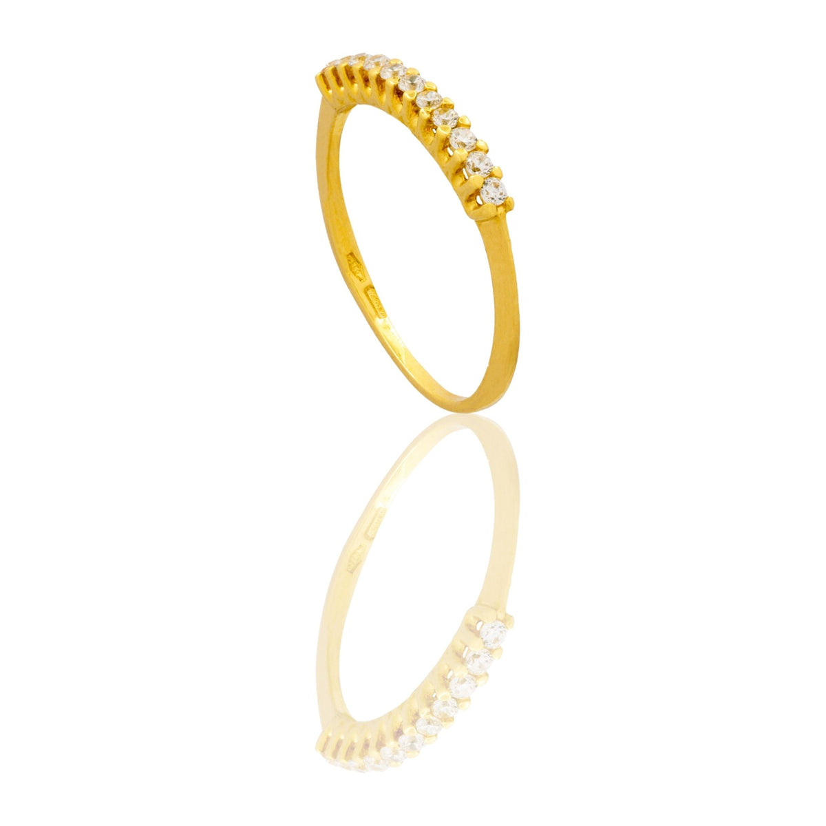 Anello Oro Giallo Oro 18 carati Mezza Veretta Griffe Tonde Zirconi Bianchi