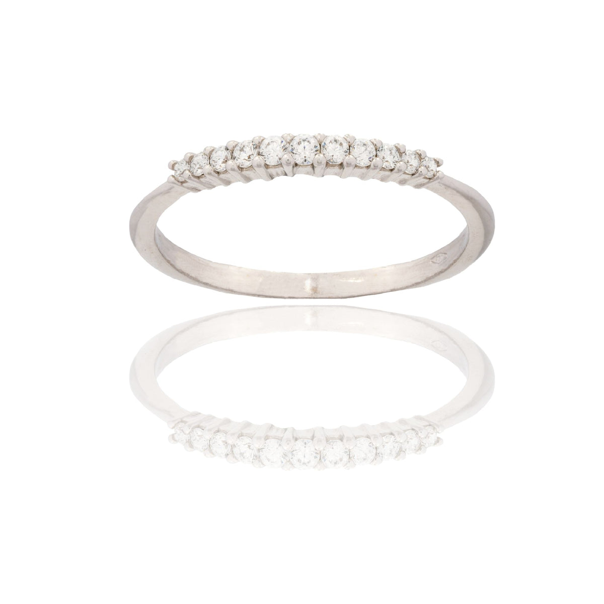 Anello Oro Bianco Oro 18 carati Mezza Veretta Zirconi Bianchi