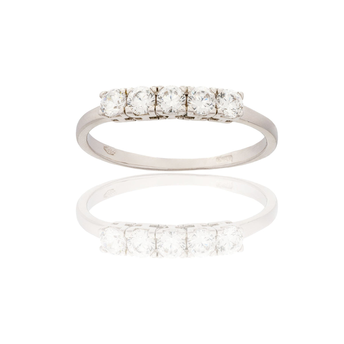 Anello Oro Bianco Oro 18 carati Veretta 5 Pietre Zirconi Bianchi