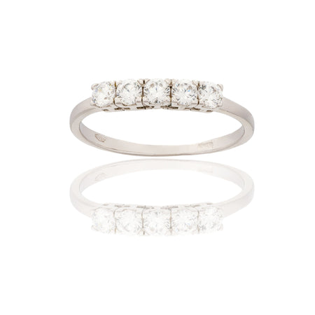 Anello Oro Bianco Oro 18 carati Veretta 5 Pietre Zirconi Bianchi