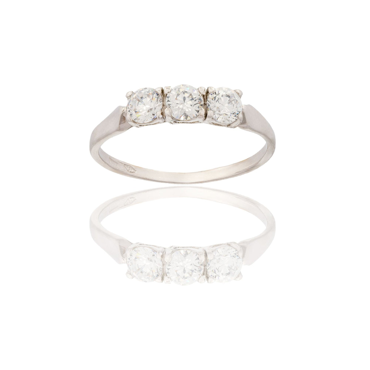 Anello Oro Bianco Oro 18 carati Trilogy   Zirconi Bianchi spessore gambo 1, 7 mm , spessore pietre 4,2