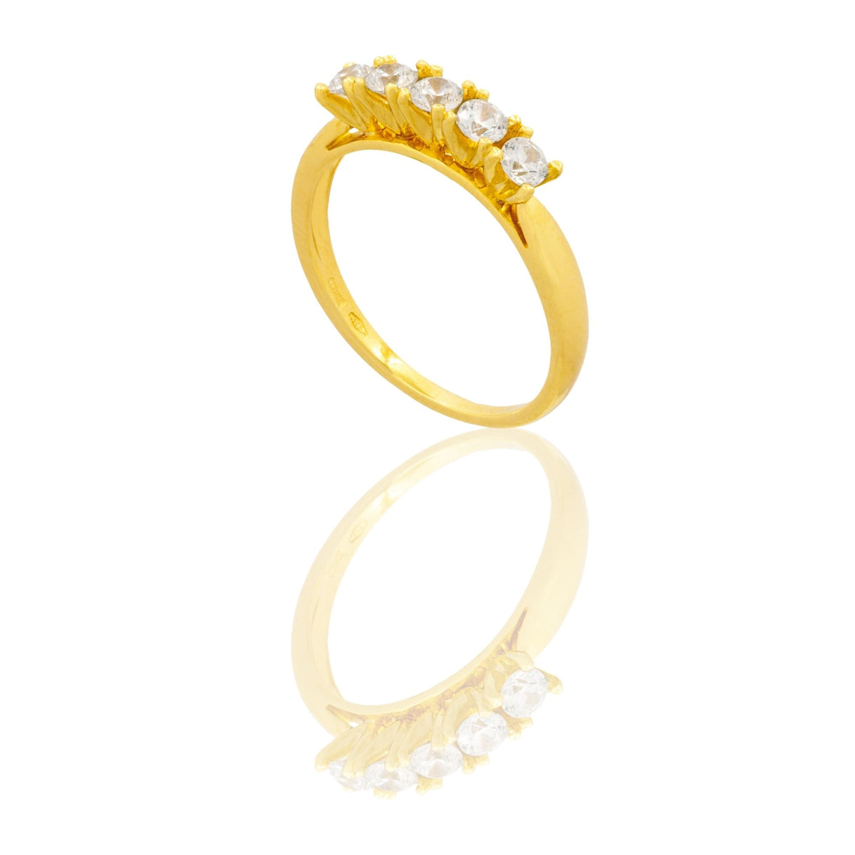 Anello Oro Giallo Oro 18 carati Veretta A Griffe 5 Pietre Zirconi Bianchi spessore gambo 1,5  mm , spessore pietre 4