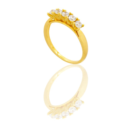 Anello Oro Giallo Oro 18 carati Veretta A Griffe 5 Pietre Zirconi Bianchi spessore gambo 1,5  mm , spessore pietre 4