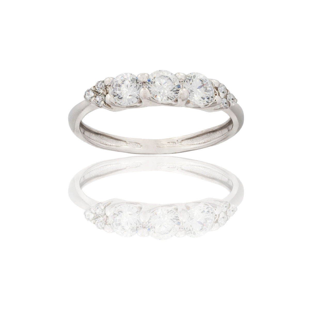 Anello Oro Bianco Oro 18 carati Trilogy Pietre Laterali Zirconi Bianchi