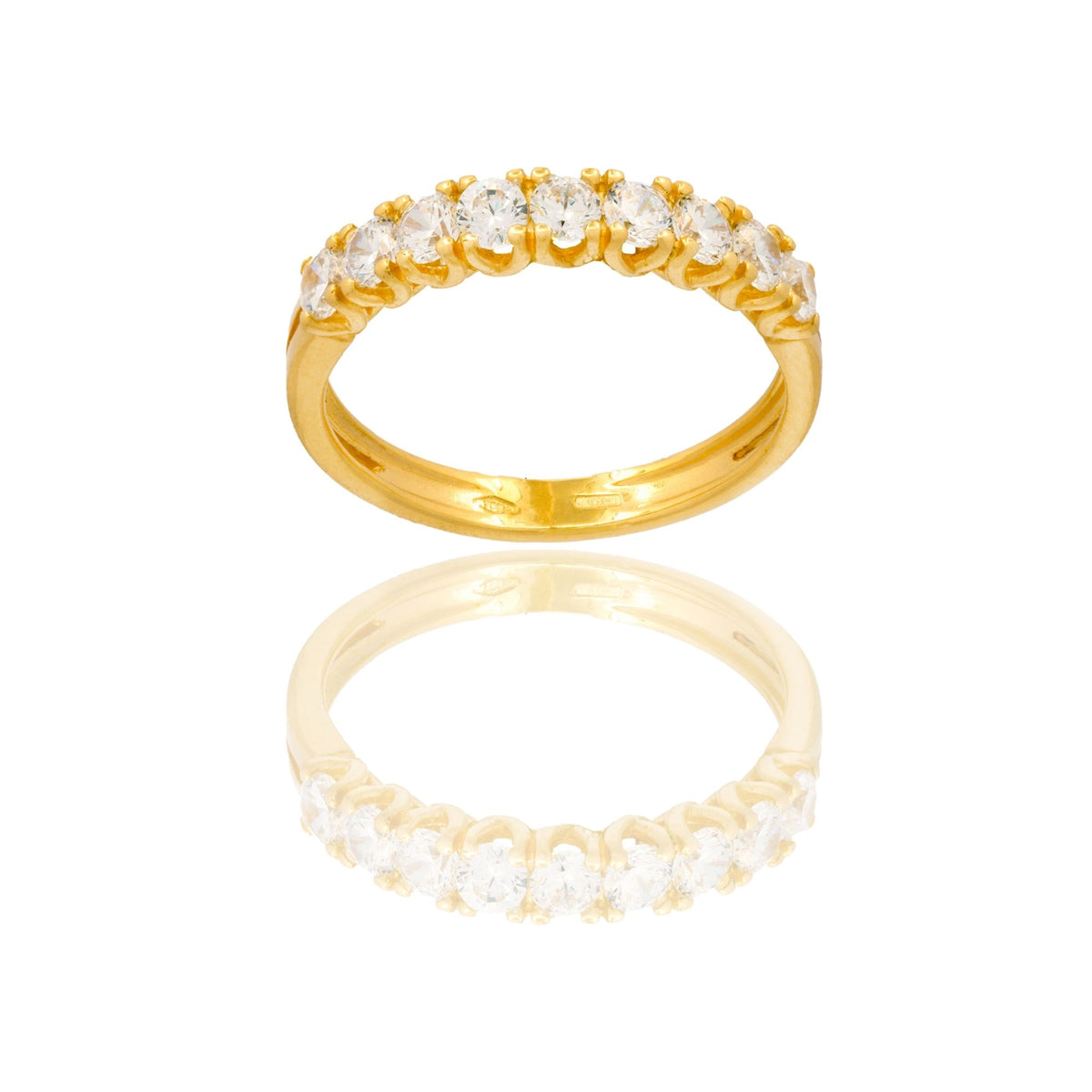 Anello Oro Giallo Oro 18 carati Veretta A Griffe 9 Pietre Zirconi Bianchi spessore gambo 1, 3 mm , spessore pietre 3,3