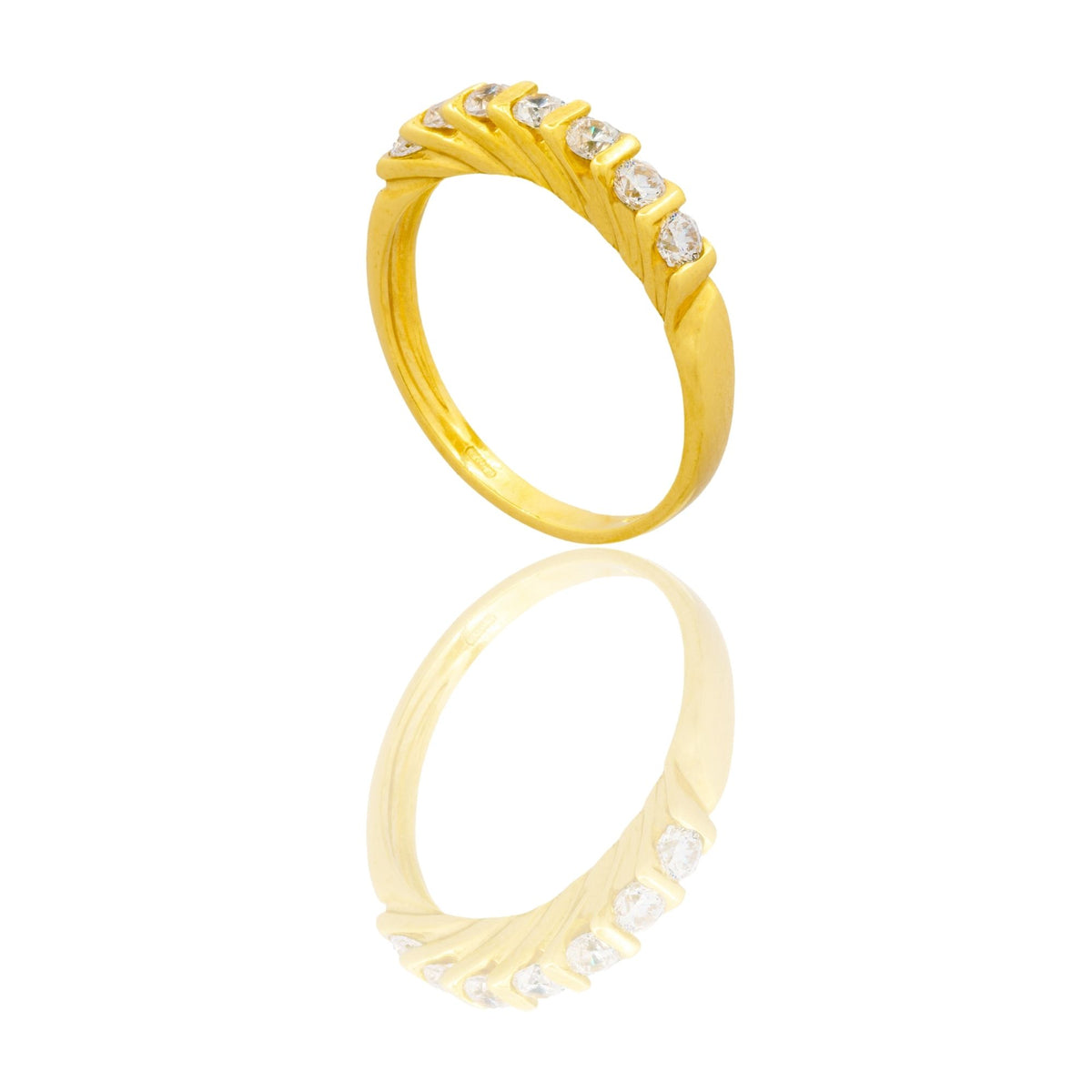 Anello Oro Giallo Oro 18 carati Veretta A Griffe  7 Pietre Zirconi Bianchi spessore gambo 1,2 mm , spessore pietre 3,2