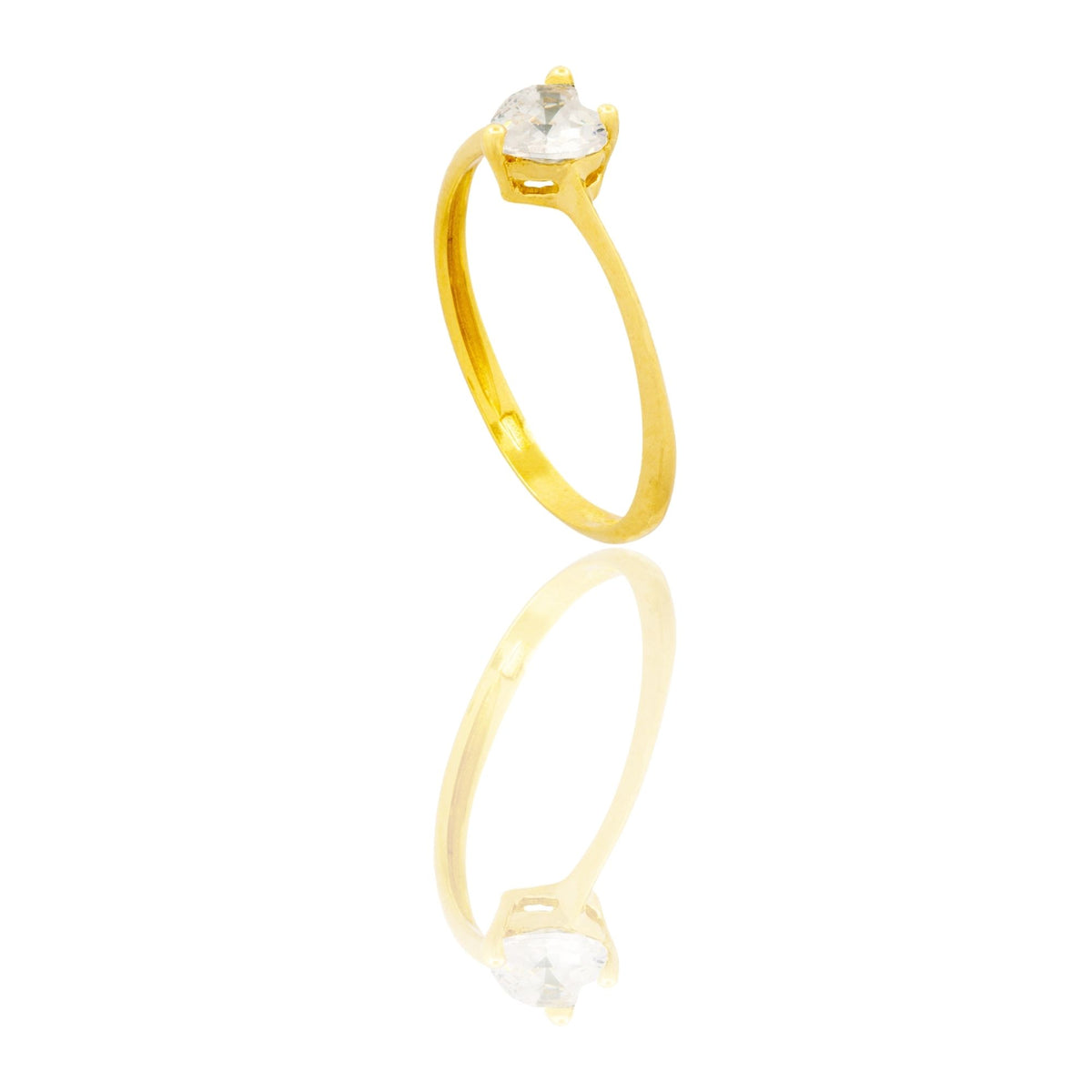 Anello Oro Giallo Oro 18 carati Solitario Cuore  Zircone Bianco spessore gambo 1 mm , spessore pietre 5,6