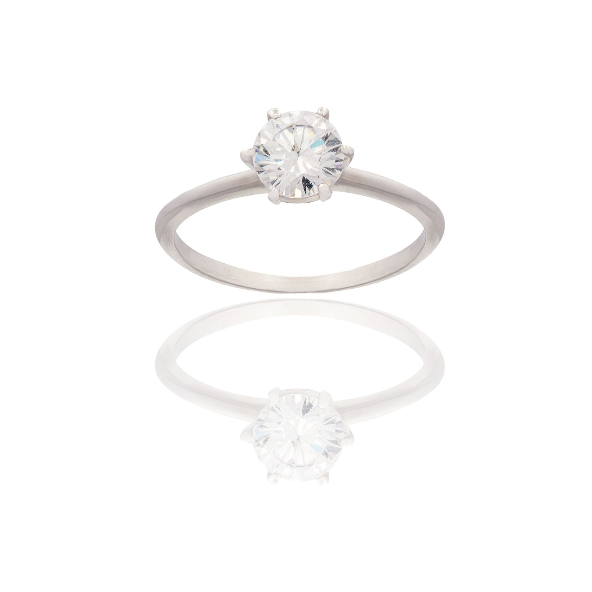 Anello Oro Bianco Oro 18 carati  Solitario 6 Griffe Zircone Bianco spessore gambo 1 mm , spessore pietre 9,5