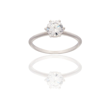 Anello Oro Bianco Oro 18 carati  Solitario 6 Griffe Zircone Bianco spessore gambo 1 mm , spessore pietre 9,5